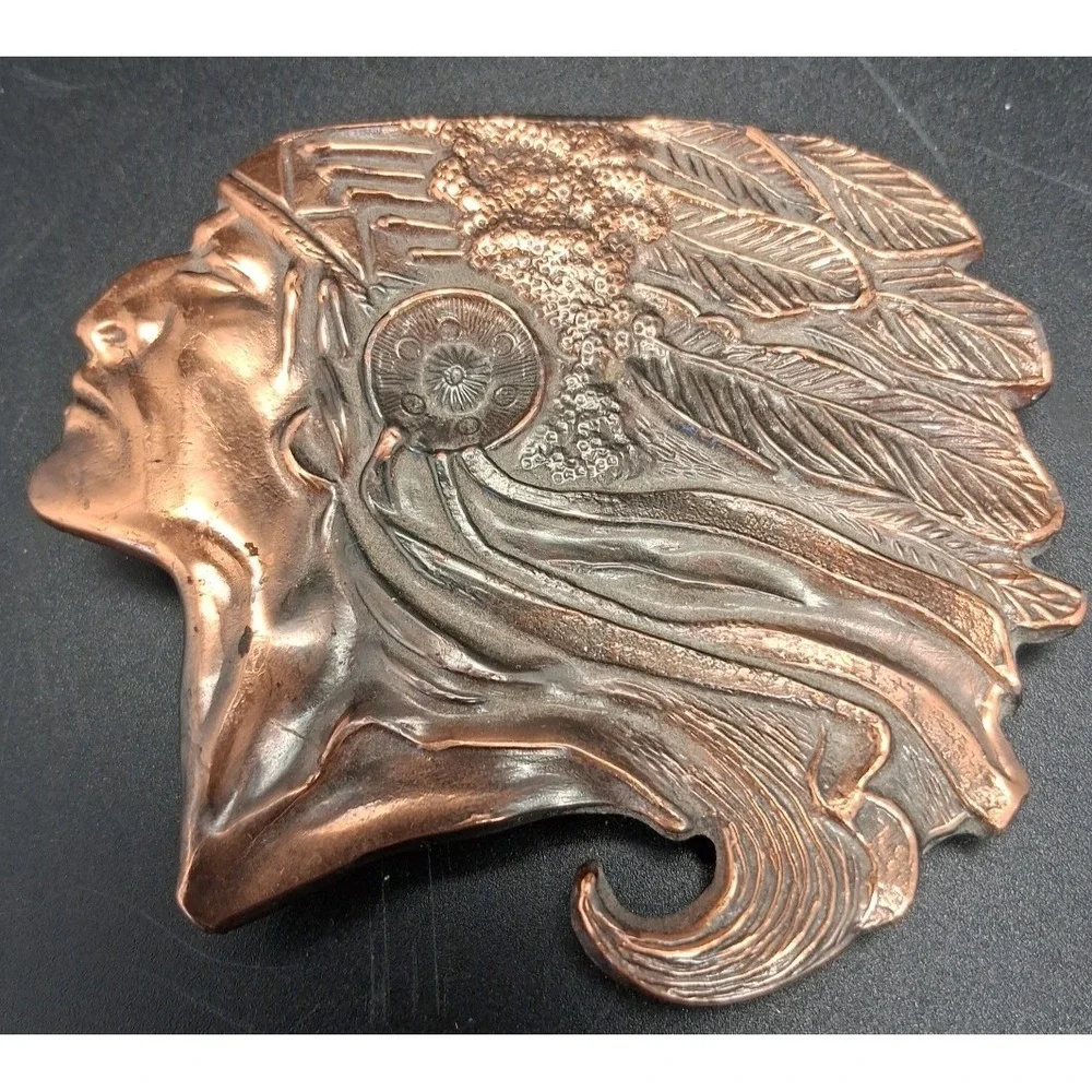 Native American Indian Warrior Chief Head‎ Copper Tone Belt Buckle